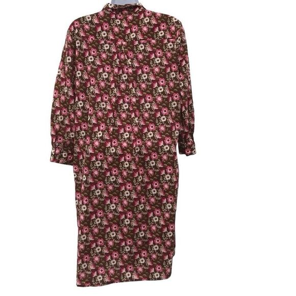 J McLaughlin Ladies Size Small Berlin Dress Brown Pink Floral Long Sleeve Shift - Picture 2 of 4
